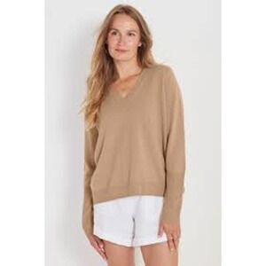 Not Monday Deep Sweater Beige Cashmere Pullover Oversized V-neck Long Sleeve XL